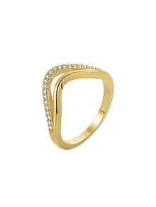 Women's Gold-Plated Zirconia Ring, Double-Layer Wavy Ring Band + Micro-Inlaid Zirconia Accents, Minimalist Elegant Style, Suitable For Daily Commute/Versatile, Great Birthday Gift For Fashion Enthusiasts - Gold - View 6
