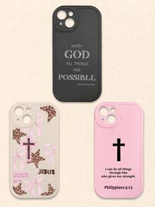 3件套基督教圣经经文手机壳，印有励志宗教语录和十字架图案的软TPU手机壳，黑色/粉色/白色可选，基督教信仰礼物，适合日常生活和教会活动，兼容和Galaxy，国际版，非国内版 - 彩色 - 查看 23