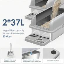 2 Pack Stainless Steel Cat Litter Box With Lid, XL Extra Large Metal Box For Big Cats, 23.62" L X 15.75" W X 14.96" H, Enclosed Litter Box High Sided, Non-Sticky, Include Litter Scoop - XL - 查看 2