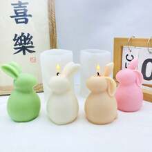 Molde de silicona para vela de conejo de orejas caídas de barriga grande, decoración de yeso o resina de conejo de orejas erguidas DIY para el ambiente festivo de Pascua - Blanco - Ver 5