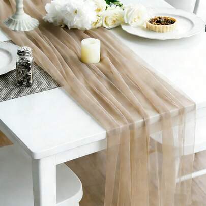 1 pieza Camino de mesa de gasa para boda, mantel rectangular de malla romántico para postre, de poliéster suave, reutilizable, decoración de mesa multicolor para fotografía, fiesta de cumpleaños