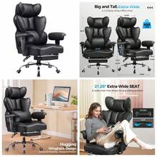 Big And Tall Office Chair 400LBS Wide Ergonomic Gaming Chair With Deluxe Embossing Designed Leather With Foot Rest,150°Reclining Adjustable Armrests Pocket Spring Back Support And Pillow - 01-Đen sang trọng - Xem 2