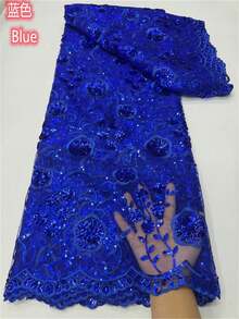 5码/1码高品质蓝色法式网纱蕾丝面料，带非洲刺绣，尼日利亚亮片网纱蕾丝面料，适用于婚礼派对礼服，2026绿色 - A - 查看 8