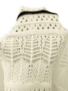 Women's Elegant Soft Minimalist Black & White Striped Sleeveless Fitted Maxi Knit Dress, Casual Beach Hollow Out Bodycon Mid-Length Crochet Swimsuit Cover Up, Spring/Summer/Autumn - Light Yellow - View 9