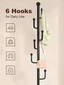 Coat Rack With Storage Basket, Freestanding Clothes Rack, Coat Rack Stand For Hat Scarves Handbags Clothes, Modern Coat Hanger Stand For Entryway, Moving Storage Rack For Bedroom Living Room Office Hallway Entrance, Easy Access, Hallway Decor, Black Or White - Black - Round Base - 查看 5