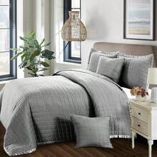 Eversible Quilted Bedspread Set – Osca Embossed Design, Soft Microfibre Cover With Cotton Filling & Matching Pillow Sham (S) - Grey - View 10