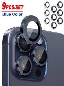 Bộ 9 miếng dán bảo vệ ống kính camera màu xanh kim loại, vừa khít, hình tròn, tương thích với iPhone 17 Pro Max/17 Air/16 Pro Max/16 Pro/16 Plus/16/16E/15/14/13 Mini/12/11 - 9 chiếc - Xem 6