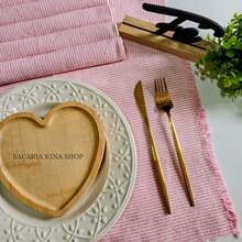 American Chic Placemat Set, 7 Pieces Including 1 Runner And 6 Placemats, Beautifully Woven For A Table Setting. - Rosa - Ver 2