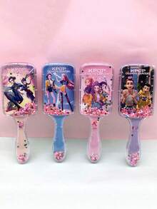 Mattel 1 Set Of 4 Pieces, K-POP Female Group Square Comb, Cartoon Air Cushion Comb, High-Value Long-Handled Quicksand Hair Comb Universal Comb. - Multicolor - View 1