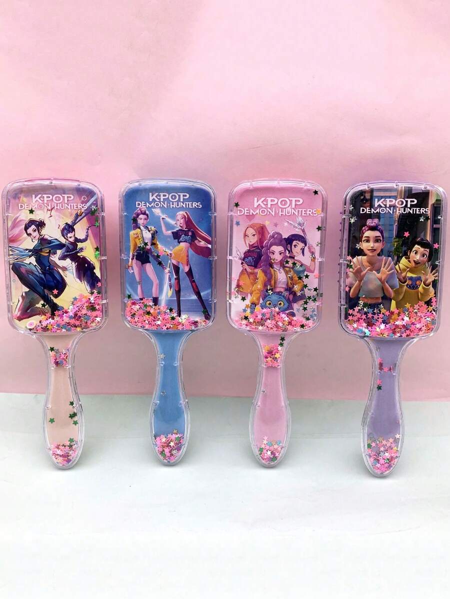 Mattel 1 Set Of 4 Pieces, K-POP Female Group Square Comb, Cartoon Air Cushion Comb, High-Value Long-Handled Quicksand Hair Comb Universal Comb. - Multicolor - View 1