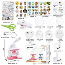 55mm (2.16 Inch) DIY Badge Making Machine, Portable Press Badge Punch Set, Includes 1 Round Cutter, 48 Pattern Papers And 48 Button Parts, Multi-Functional Creative Press Badge Punch Set, Children's Art Craft, Ideal For Christmas, Halloween DIY Set, Suitable For School Projects And Parties, No Installation Required (Some Color Patterns Random) - Multicolor - View 12