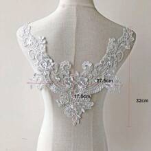 1pc V-Neck Lace Applique Patch For Wedding Dress Front & Back, Handmade DIY Sewing Material - V-neck Appliqué - View 2