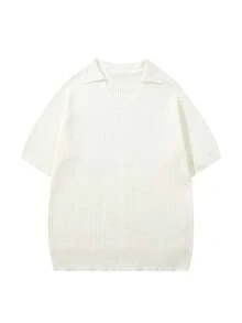 Camisa polo de unicolor para hombre LOOKUN, cuello en V, transpirable y cómoda, casual de negocios, manga corta, parte superior de punto ligera, primavera/verano - Blanco - Ver 2