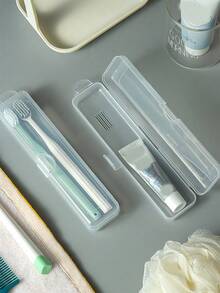 Transparent Toothbrush & Toothpaste Storage Box With Buckle Design And Drainage Function, Convenient For Travel, Desktop Storage Box, Jewelry Box, Dust-Proof Travel Storage Box, Flip-Top Design For Easy Access And Organization, Makeup Brush Holder, Toothbrush Holder, Suitable For Lipstick, Makeup Brushes, Etc. - Multicolor - View 7