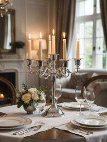 Bộ 1 chân nến 5 nhánh bằng hợp kim kẽm phong cách Bohemian, trang trí nhà cửa kiểu Châu Âu, tạo không khí lãng mạn cho các dịp lễ, kỷ niệm, tân gia, đám cưới, phòng ăn, tiệc tùng. - Nhiều màu - Xem 2