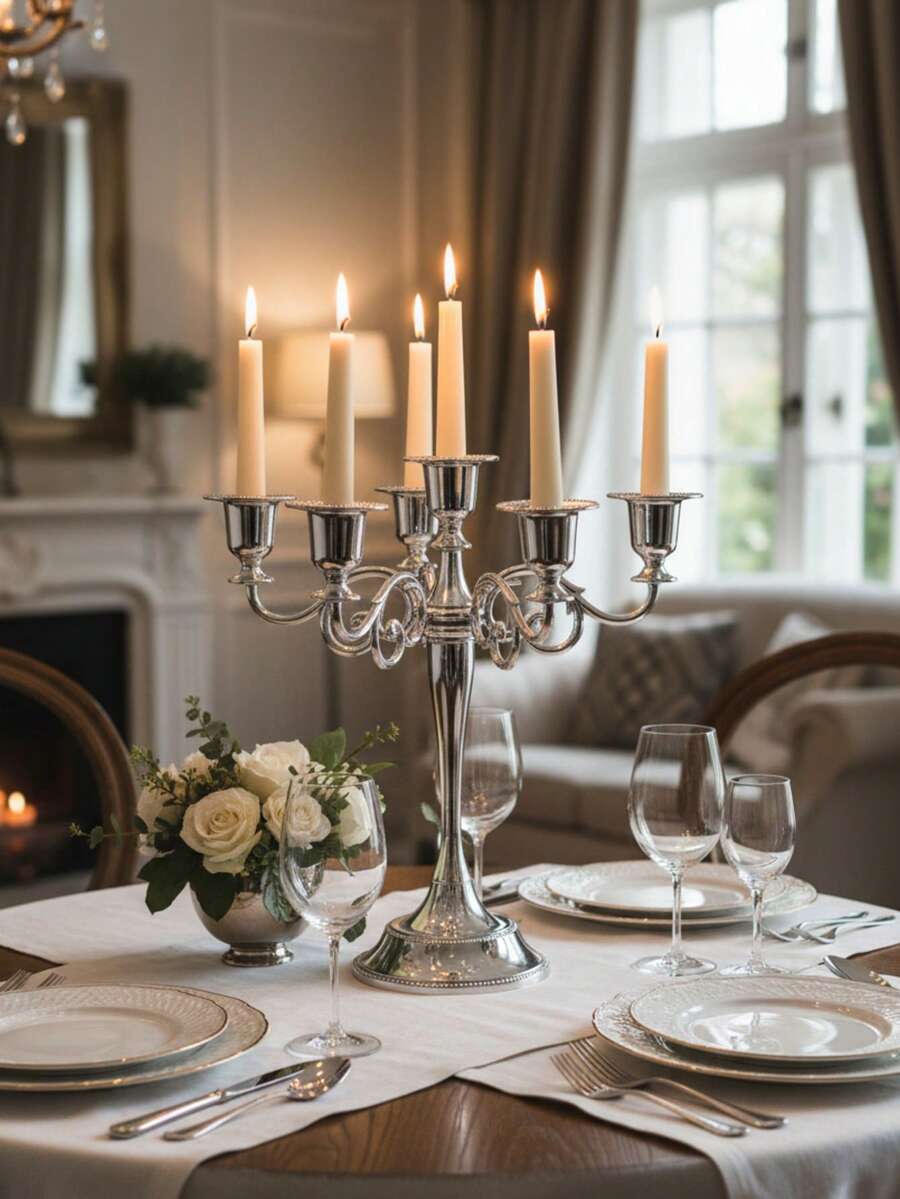 Bộ 1 chân nến 5 nhánh bằng hợp kim kẽm phong cách Bohemian, trang trí nhà cửa kiểu Châu Âu, tạo không khí lãng mạn cho các dịp lễ, kỷ niệm, tân gia, đám cưới, phòng ăn, tiệc tùng.