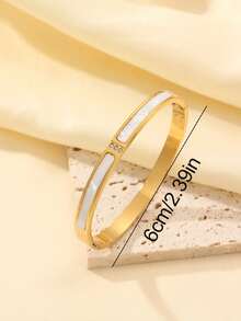 18K Gold Plated Stackable Bangle Set | Fully Paved Diamond Roman Numeral Four-Leaf Flower Shell Bracelet | Women's Daily & Party Wear Non-Fading Layered Bangles, Valentine's Day & Everyday Wear Gift - Gold - View 7