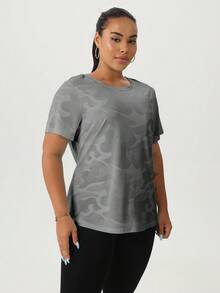 Women's Plus Size Crew Neck Short Sleeve Loose Casual Summer Sports T-Shirt Tank Top - Grey - View 6