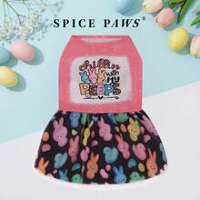 1pc Pet Dog Dress, Easter Pink Candy Bunny Print Pet Dress, Suitable For Small/Medium Dogs & Cats, Holiday Pet Costume, Easter Gift - Pink - View 1