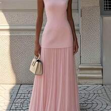 European And American Women's Solid Color Sleeveless Knitted Vest + Knitted Skirt Set Two-Piece Set  Spring Outfits For Women Summer Outfits Date Night Women Outfit Valentines Day Outfit Party Outfits For Women Spring Outfits Spring Outfits Conjunto De Dos Piezas Mujer Elegante - 粉色 - 查看 1