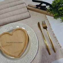 Jogo Americano CHIC 7 peças sendo 1 caminho e 6 lugares tear belíssimo mesa posta - Bege e Crú - Visão 2