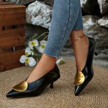 1 Pair Metal Buckle Pointed Toe Mule Shoes, Low Vamp Low Heel Sandals, Versatile Slip-On Backless Pumps For Spring/Summer Commute And Office Wear - Black - View 5