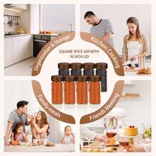 SAEIV Set Of Square Spice Jars (With Lids): 2/12/24/35 Spice Jars (With Spice Labels): The Perfect Organizer For Kitchen Spices: 120 Ml Jars: Including Funnel, Labels, Cleaning Brush And Sieve - Two Square Bottles Of Acacia Wood - View 5