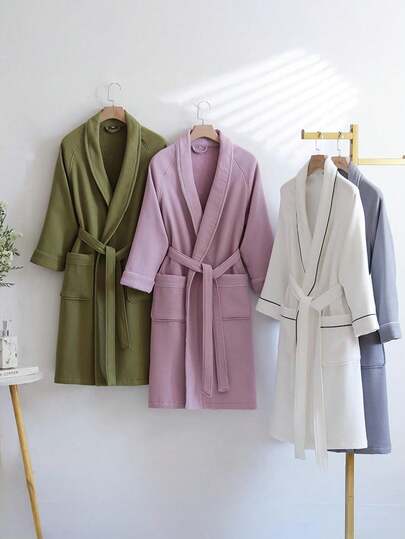 1件装优质纯棉浴袍，成人男女通用浴袍，高端酒店品质，厚实面料，四季皆宜，柔软吸水，宽松版型，多色可选，简约设计，浴室及家居必备品