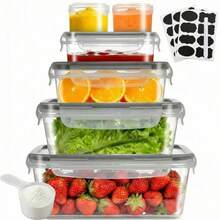 GHQ 12/24/40pc Large Capacity Sealed Food Storage Container With Lid (6/12/20 Containers And 6/12/20 Lids), Plastic Storage And Meal Preparation Container, Stackable, Tissue And Storage Kit, Lunch Container - 12件套裝 - 查看 6
