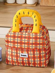 Color Block Plaid Insulated Lunch Box, Portable Thermal Bag, Essential For Students And Office Workers, Commuter Insulated Lunch Tote, Ice Pack, Large Capacity Handheld Student Portable Lunch Bag - Multicolor - View 12