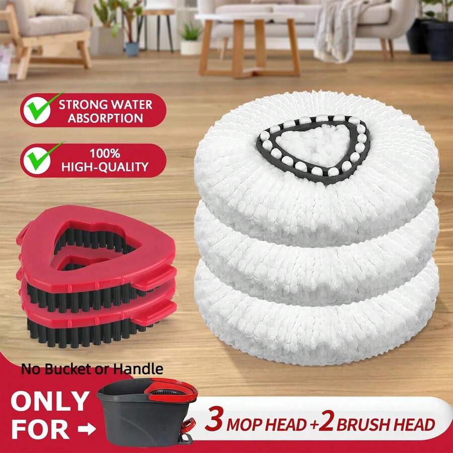 For O-Cedar EasyWring 1 Tank System Only Mop Head & Scrub Brush Refill Bucket & Handle NOT Included Perfect Suitable For All Floor Type - 3個拖把+2個刷子(僅適用於O-Cedar單罐系統) - 查看 1
