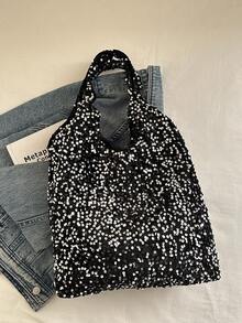 Fashionable Sequin Tote Bag, Chic Starry Sky Glitter Shoulder Handbag, 2026 New Arrival - Silver - View 7