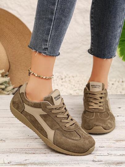 Women's Casual Lace-Up Sneakers, Lightweight Comfortable Breathable Running Shoes, Colorblock Design, Suitable For Spring And Autumn