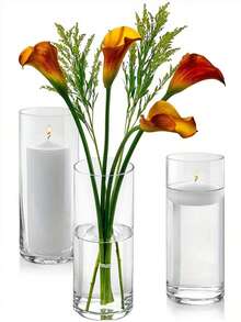 6pcs Transparent Glass Cylinder Vases, Modern Small Floating Candle Vases Decor, Transparent Candle Holders For Home, Wedding, Tabletop Decoration - L Style - View 9