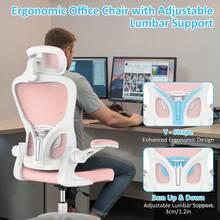 Ergonomic Office Chair With 360° Rotation And Adjustable Lumbar Support, Desk Chair Office Chair For Executive Work, Study, Home Office, 136KG Load Capacity - Pink - View 8