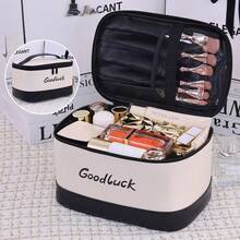 1 szt. Czarno-biała, kontrastowa kosmetyczka, duża torba z przegródkami na pędzle do makijażu, kosmetyki, pielęgnacja skóry, kosmetyczka podróżna, elegancki minimalistyczny styl, idealny prezent na Walentynki, Dzień Matki, saszetka, kosmetyczka, niezbędny element podróży - Wielokolorowe - Zobacz 12