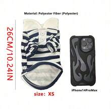 舒适狗狗T恤 - 柔软针织条纹狗狗T恤，带牵引绳连接扣，可机洗，白色和藏青色，适合小型至大型犬，狗狗服装 - 彩色 - 查看 3