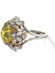 1枚女士订婚/结婚戒指，镶嵌黄色合成立方氧化锆，银色镀铜戒托，奢华珠宝，适合日常佩戴、馈赠亲友、情人节、圣诞节及所有季节。 - 銀色 - 查看 3