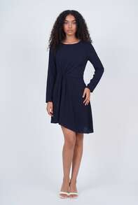 Naf Naf Short Navy Dress With Long Sleeves And Draped Bow Robes Courtes Navy Blue PET - 藏蓝色 - 查看 2