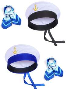 1 Set Gorra de marinero azul y blanca con bufanda, para fiesta de disfraces, actuación en el escenario - Multicolor - Ver 1