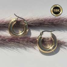 High-Quality Stainless Steel Women Hoop Earrings,18K Gold Plated Anti-Wear Anti-Fade,Hypoallergenic 316L Ear Post,Elegant Charming Fashionable Designer Simple Classic Style Unisex Jewelry Earrings For Daily Festival Vacation Parties - Gold - View 3