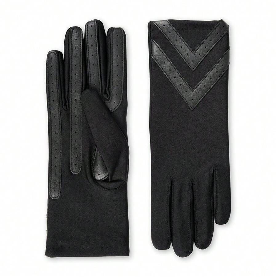Isotoner Womens Spandex Touchscreen Cold Weather Gloves With Warm Fleece Lining And  Details - 純黑色-Smartdri - 查看 1