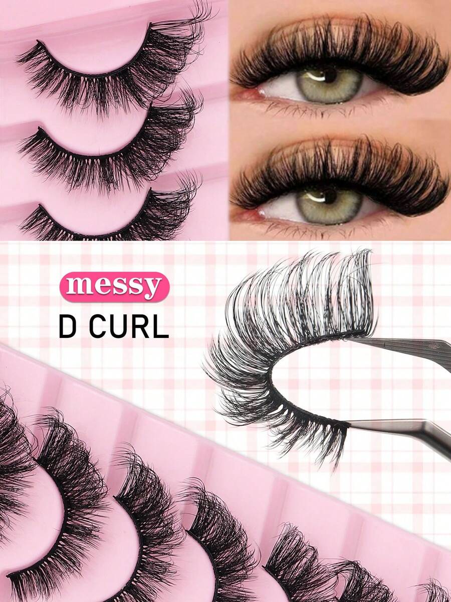 7对3D蓬松仿貂毛假睫毛，精致浓密，卷翘自然，适合节日、万圣节、圣诞节等各种场合，猫眼造型 - 濃密款 - 查看 1