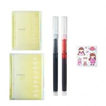 2pcs Direct Ink Signature Pens 0.5mm, 1pc B5 Office Notebook Thickened Refillable Notebook, 2pcs Cute Cartoon Stickers Study And Office Set, Back-To-School Essential - Sets - View 6