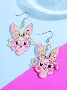 1 Pair Fashionable Y2K Style Colorful Acrylic Rabbit, Leopard Print, Bow Bubble Glasses Earrings, Women's Holiday Gift Jewelry - Multicolor - View 3