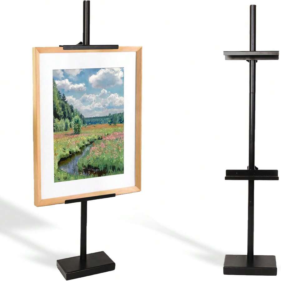 Adjustable Tabletop Easel Stand For Picture Frames & Canvas - All-Metal Display Easel With 28" Height, Table Top Frame Holder For Artwork, Photo Stand, Metal Easels For Table Display - 黑色 - 查看 1