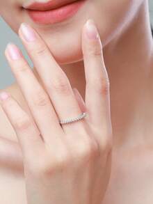 1pc 925 Sterling Silver Elegant Sparkling Zirconia Ring, Exquisite Jewelry Gift For Women On Valentine's Day - Silver - View 2