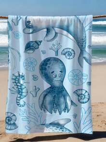 Ocean Creature Beach Towel, Dolphin, Octopus, Cotton Blend. - Image Color - View 1