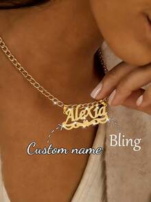 Customized Sparkling Frosted Double-Layered Name Necklace, Personalized Minimalist Style Romantic Couple Stacking Necklace With Round Snake Chain Pendant, Suitable For Everyday Wear. Available In Gold, It's Fashionable, Multi-Colored, Vintage, Simple, Unisex, Casual, Cute, Customizable, Personalized, And Unique. - 5NK Chain Brushed Finish - Single Layer Double Buckle - View 1