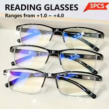 cabecade 3 Pairs Fashion Rectangular Reading Glasses, Lightweight Classic Design Unisex, Comfortable Reading Experience From +1.0 To +4.0 Diopters - 3pcs - View 18